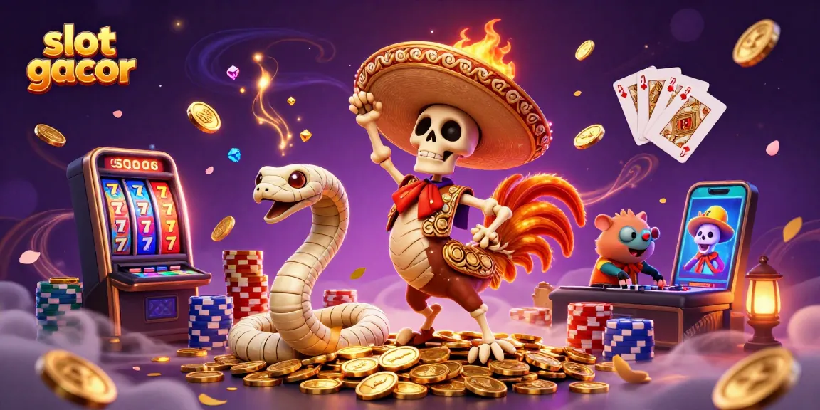 Spin to win at slot gacor with vibrant casino characters celebrating on golden coins.