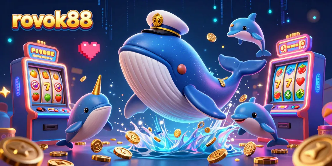 Experience thrilling wins at rokok88 with a vibrant 3D illustration full of exciting slot machines and playful characters.