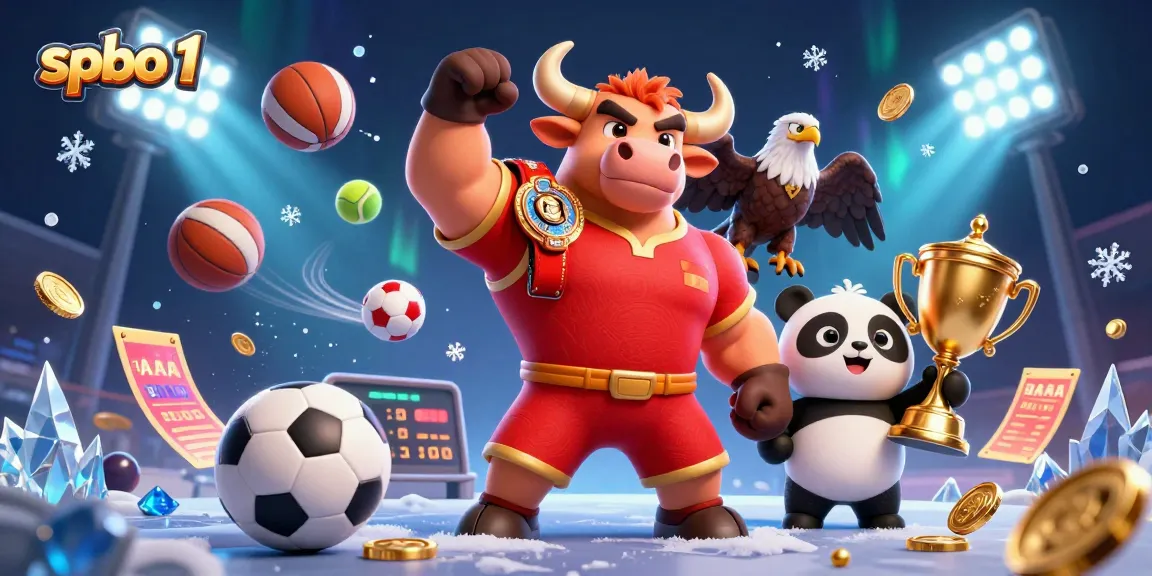 Celebrate your wins with spbo 1 as vibrant characters embody the thrill of betting with trophies and dynamic sports balls.