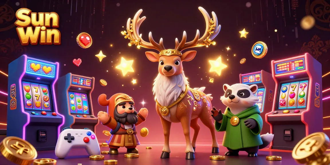 Experience the excitement of Sun Win with a vibrant 3D casino illustration showcasing games, characters, and immersive elements.