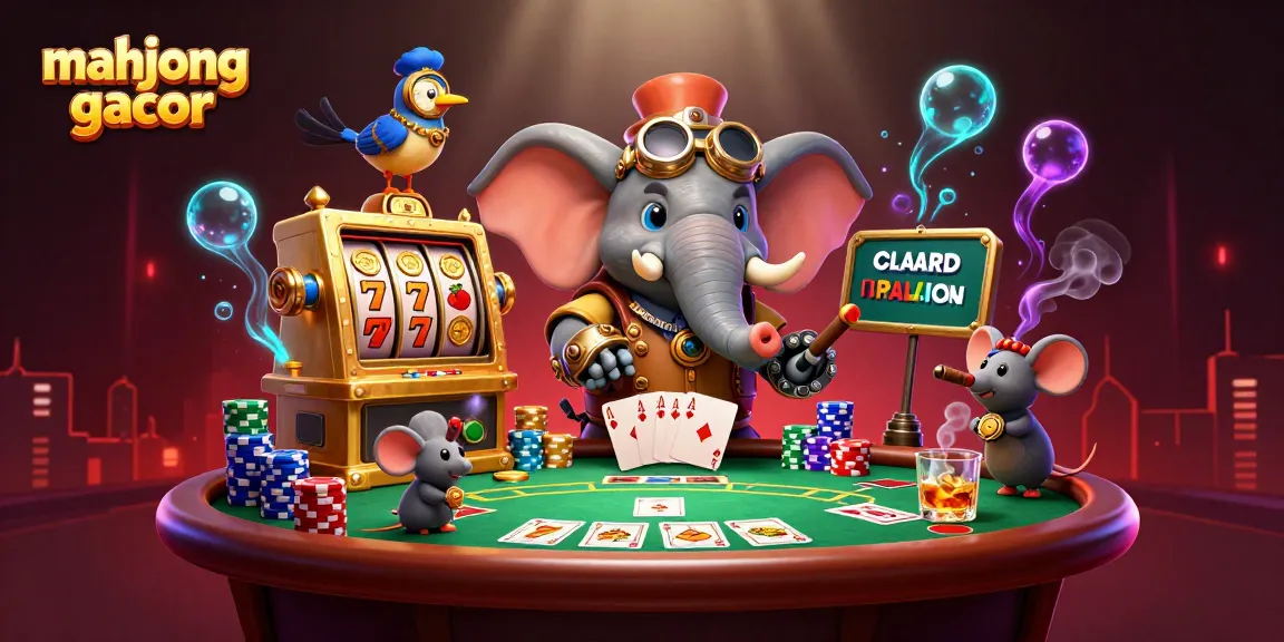 Spin the mahjong gacor slot machine in a vibrant casino scene filled with excitement and action.