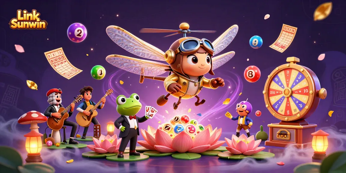 Experience excitement with Link Sunwin as colorful lottery balls bounce amidst a vibrant casino scene.