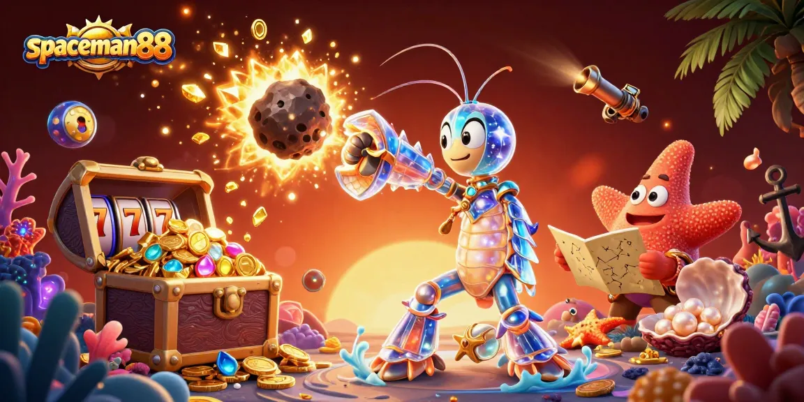Engage in action with spaceman88 as the galactic shrimp conquers jackpots in a colorful casino setting.